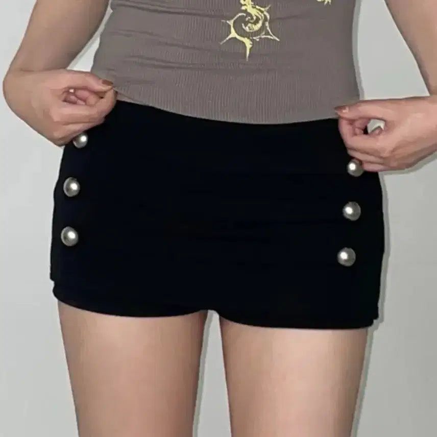 [BUNJANG] Sorra Napoleon Button Mini Skirt Shorts Black / 소르하 나폴레옹 버튼 미니스커트 쇼츠 블랙