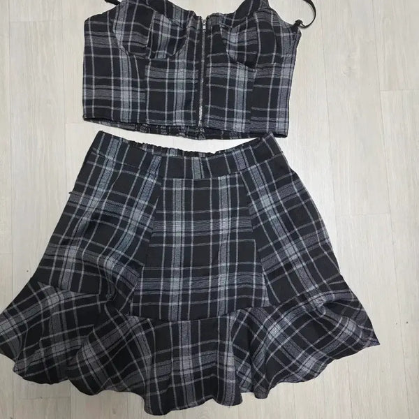 [BUNJANG] Check Pattern Bustier and Mini Skirt Set / 체크무늬 뷔스티에 스커트 세트