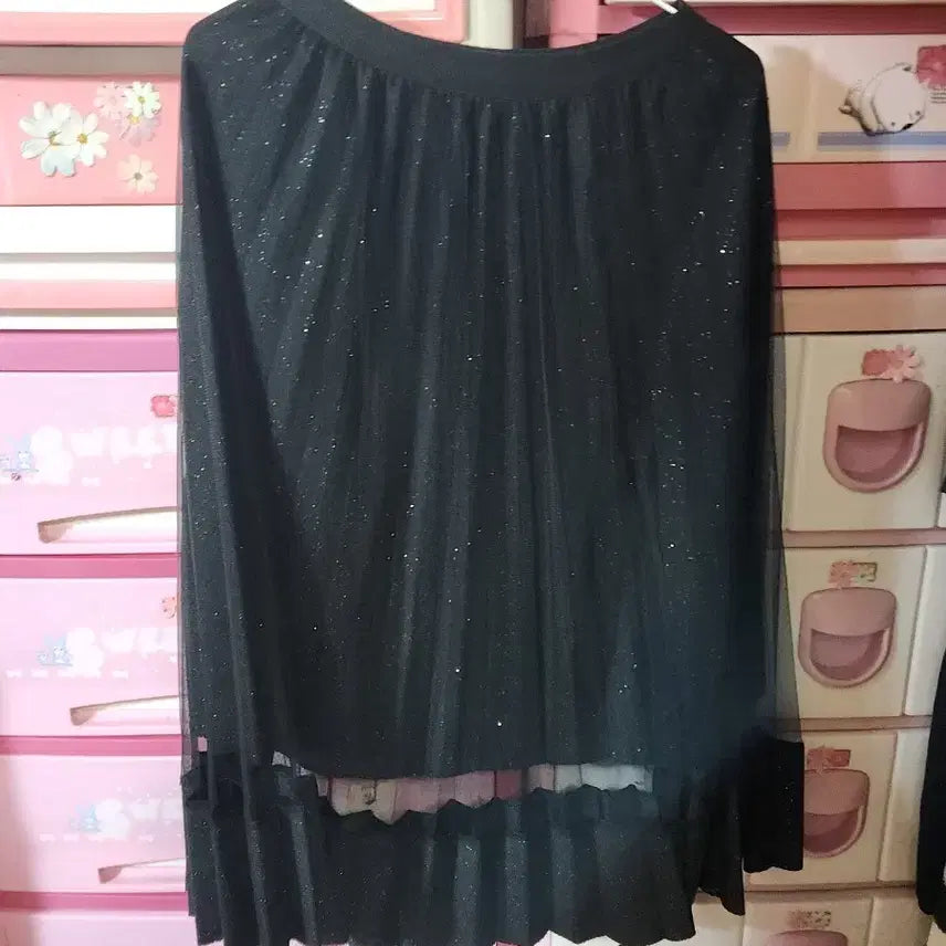 [BUNJANG] Black Chiffon Long Skirt with Mesh Overlay / 블랙 쉬폰 스커트 일반66넉넉 여름용아님 이쁨망사가있어이쁨
