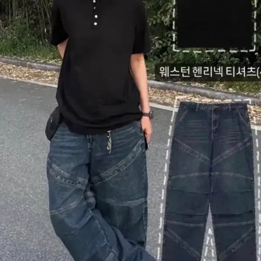 [BUNJANG] Denim Wide Leg Jeans Pants / 데님 와이드 청바지 팬츠 절개 크리즌