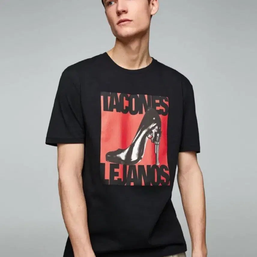 [BUNJANG] Zara Graphic High Heel Half Sleeve T-Shirt Black L / 자라 하이힐 그래픽 반팔 티셔츠 블랙 L