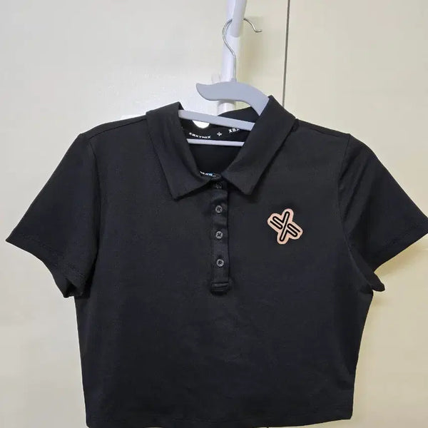 [BUNJANG] Black Cropped Collar T-Shirt / 크롭티 반팔 카라티 블랙
