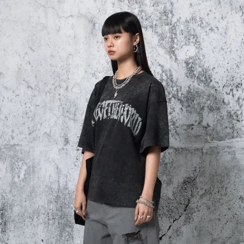 [BUNJANG] People of the World Arch Logo Damaged T-Shirt M / 피플오브더월드 아치 로고 데미지 반팔 티셔츠 M
