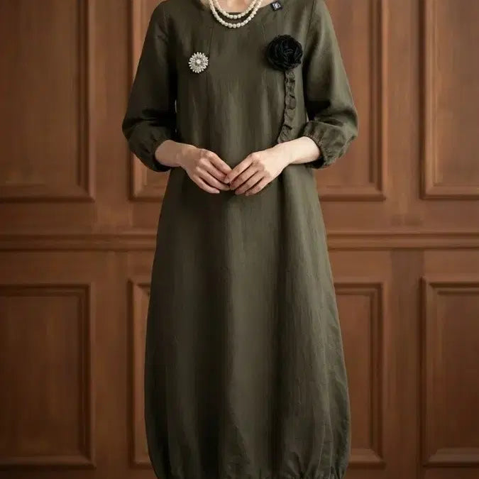 [BUNJANG] Corsage Linen Long Dress / * 멋스런 코사지 린넨  롱 원피스       ( 새 상 품 )*