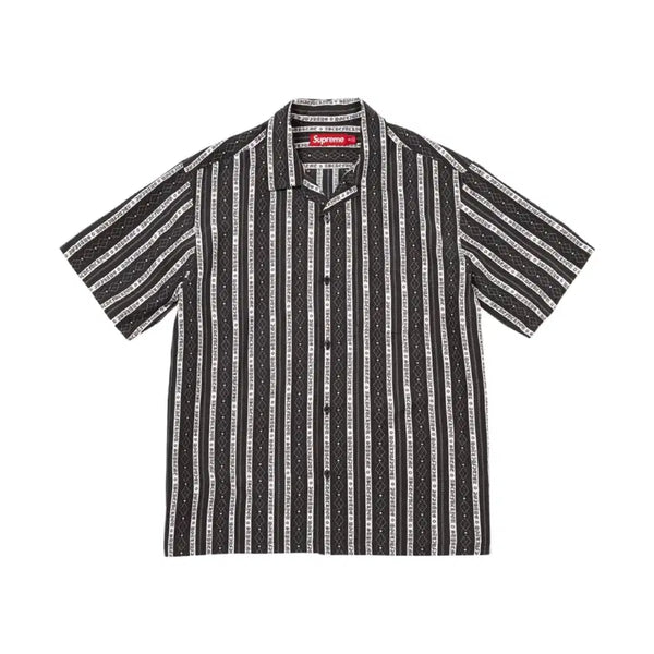 [BUNJANG] Supreme Old English Stripe Silk Short Sleeve Shirt Black / 슈프림 올드 잉글리쉬 스트라이프 실크 숏슬리브 셔츠 블랙 - 26SS
