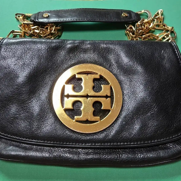 [BUNJANG] Tory Burch Logo Gold Tone Chain Shoulder Bag Black / 토리버치 로고 금장 체인 숄더백 블랙