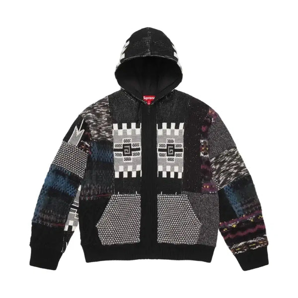 [BUNJANG] Supreme Patchwork Zip-Up Hoodie Sweater Black / 슈프림 패치워크 집업 후드 스웨터 블랙 - 26SS