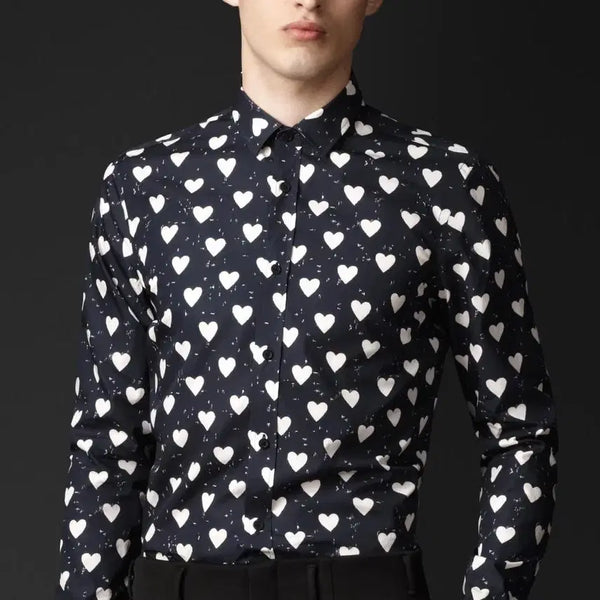 [BUNJANG] Puerhomme Heart Pattern Navy Shirt / [M] 퓨에르옴므 하트 패턴 네이비 셔츠
