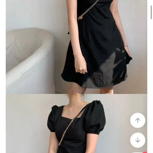 [BUNJANG] Black Puff Sleeve Square Neck Mini Dress / 블랙 퍼프 소매 스퀘어넥 원피스