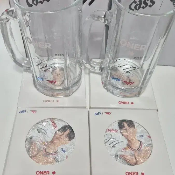 [BUNJANG] T1 Faker Beer Glasses & Coaster Set (Sealed) / 새상품.미개봉)티원 카스 맥주잔.코스터 총4개 일괄