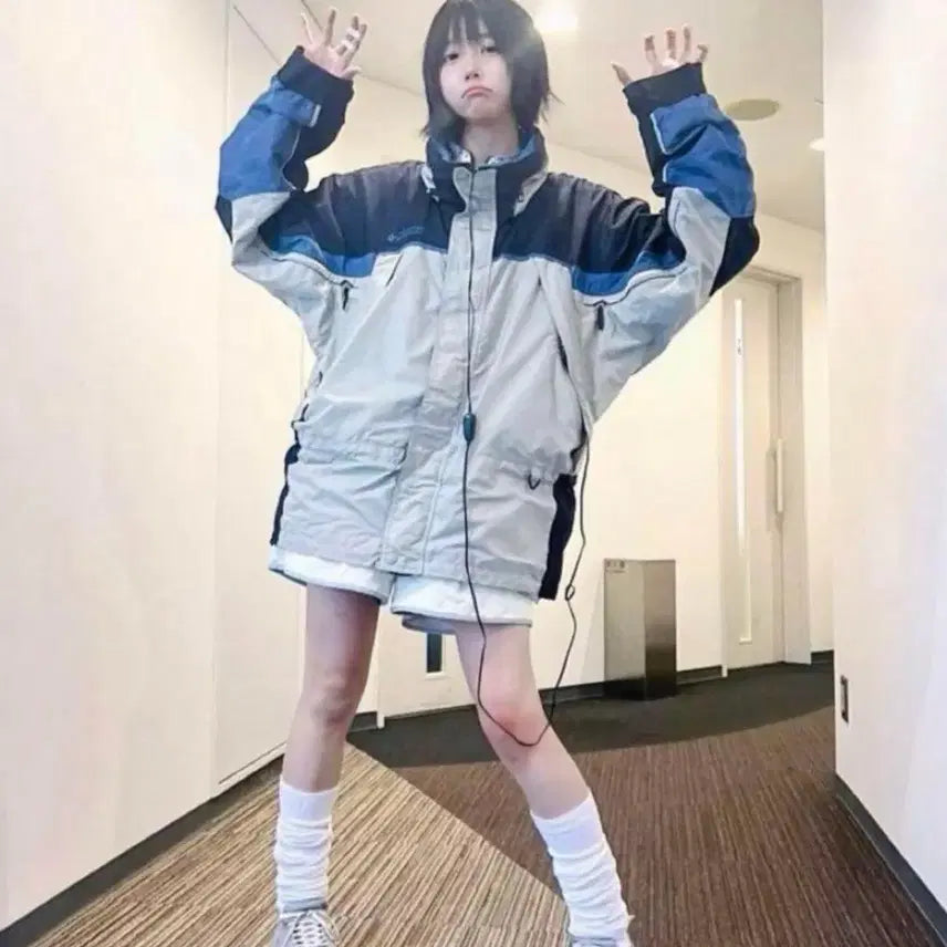 [BUNJANG] Columbia Anoh Tak Chion Reversible Windbreaker Jacket Blue/Gray / 아노착용 콜롬비아 바람막이 자켓 블루/그레이 아노깔 서브컬쳐
