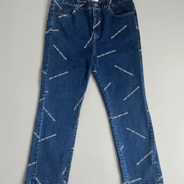 [BUNJANG] Women's Embroidered Lettering Stretch Denim Pants (M) / 여성 자수 레터링 스판 데님 팬츠 M
