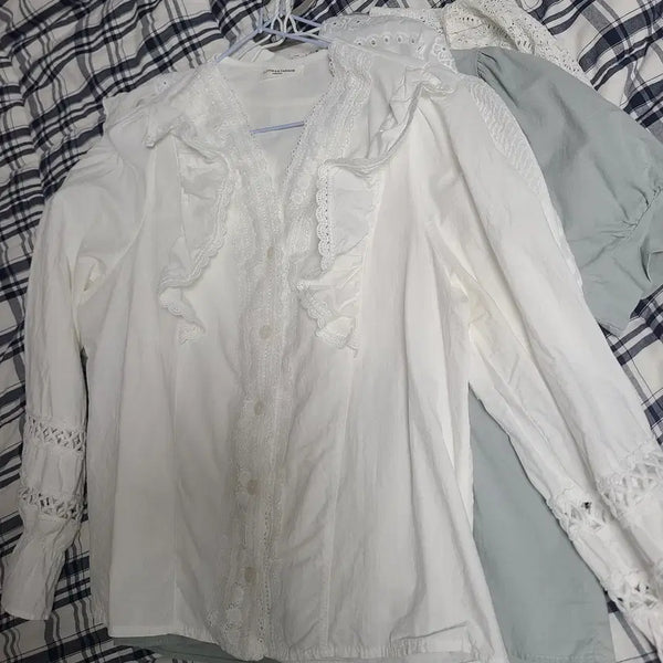[BUNJANG] Women's Blouse Bundle (5 pcs) / 블라우스 5벌( 화이트 레이스 블라우스/펀칭 블라우스/빅카라 블라우스)