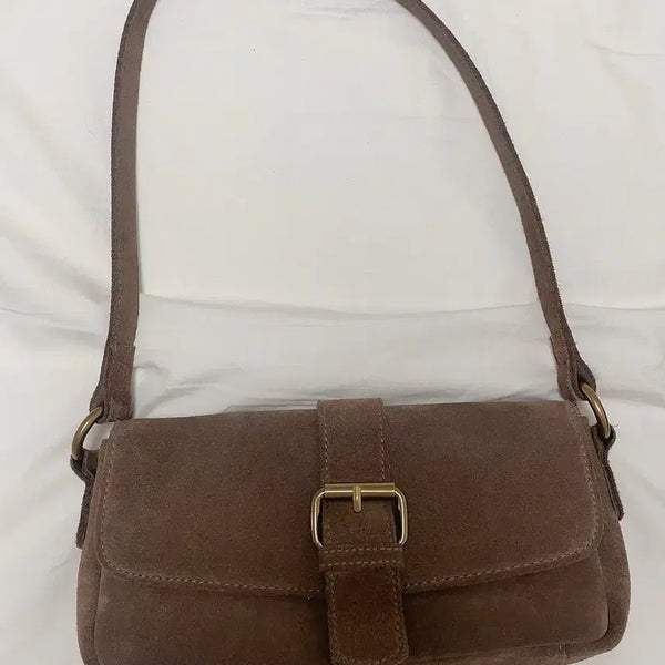 [BUNJANG] Brandy Melville Real Suede Cowhide Buckle Shoulder Bag Brown / 브랜디멜빌 리얼 스웨이드 소가죽 버클 숄더백 브라운