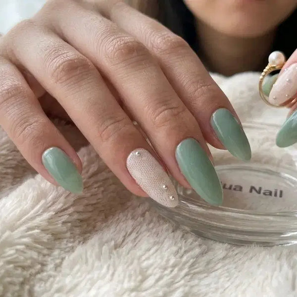 [BUNJANG] Handmade Mint Lace Nail Tips / No.173 민트 레이스 수제 네일팁