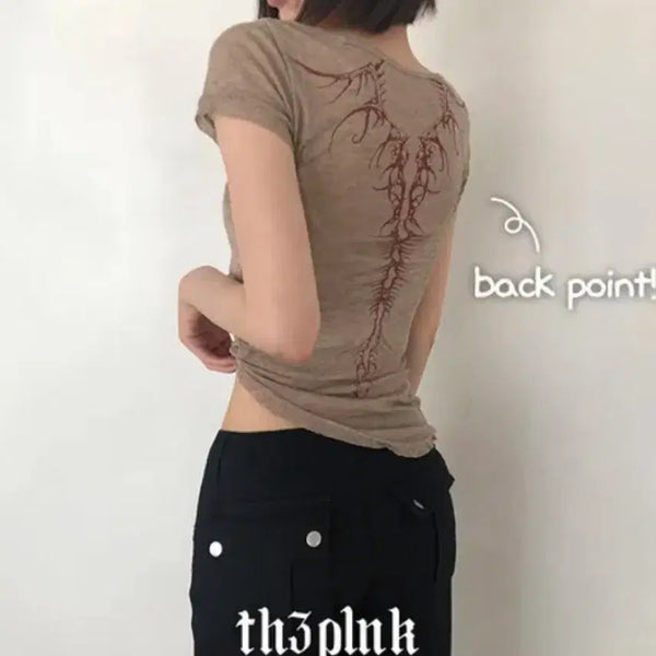 [BUNJANG] Ably New All Slim Fit Tattoo Printing Short Sleeve T-Shirt / 에이블리 뉴올 슬림핏 타투 프린팅 반팔 1