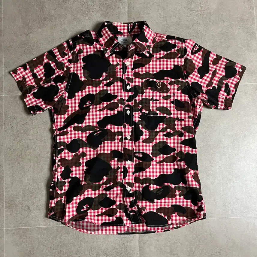 [BUNJANG] BAPE Camo Gingham Check Short Sleeve Shirt / 베이프 카모 깅엄체크 반팔 셔츠