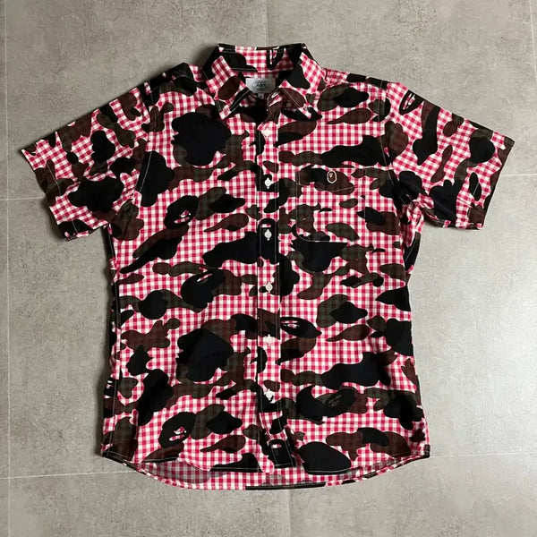 [BUNJANG] BAPE Camo Gingham Check Short Sleeve Shirt / 베이프 카모 깅엄체크 반팔 셔츠