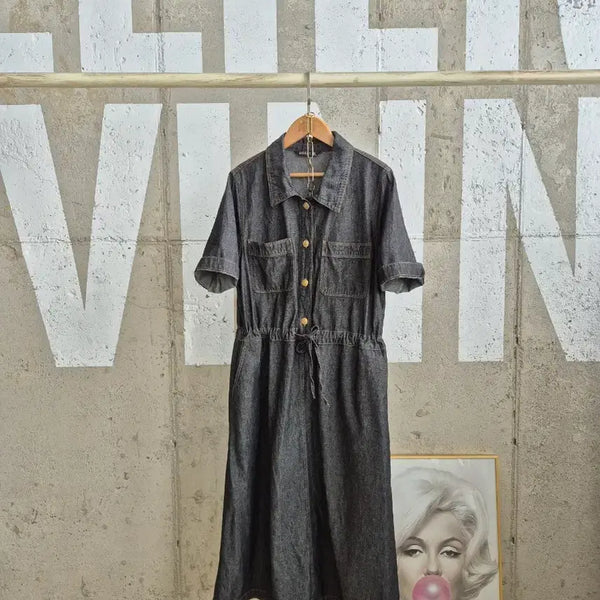 [BUNJANG] BRIEL Thin Black Denim Long Dress / 브리엘 얇은흑청 롱원피스