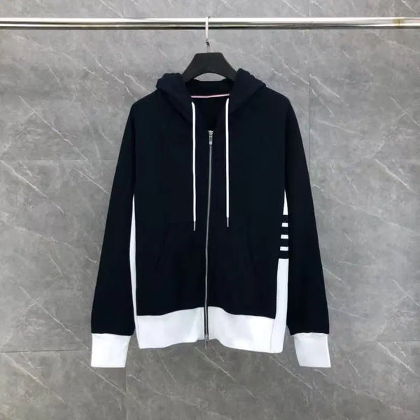 [BUNJANG] Thom Browne Classic 4-Bar Color Block Loopback Jersey Zip-Up Hoodie Navy / 톰브라운 클래식 4-바 컬러 블록 루프백 저지 집업 후디 네이비 매장구매