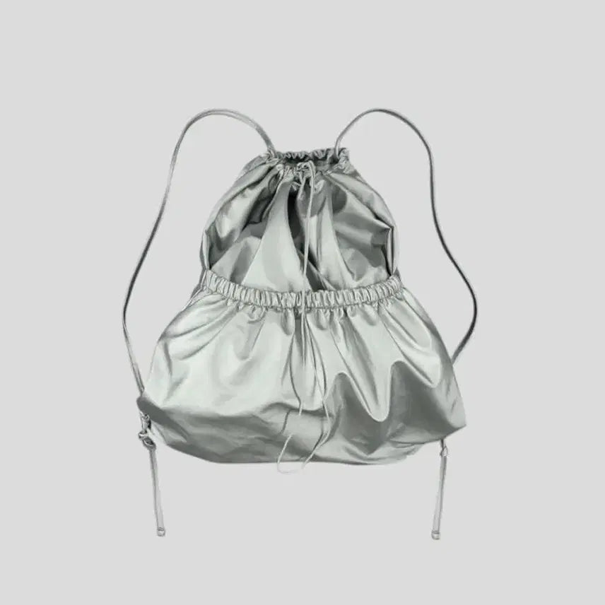 [BUNJANG] Vintage Silver Glossy Metallic Gym Sack Drawstring Bag / 빈티지 실버 글로시 메탈릭 짐색 복조리 스트링백 슈즈백 가방