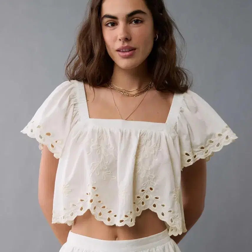 [BUNJANG] American Eagle Eyelet Crop Top & Mini Skirt Set - Size L / 아메리칸이글 아일렛 투피스 세트 L (1회 착용)