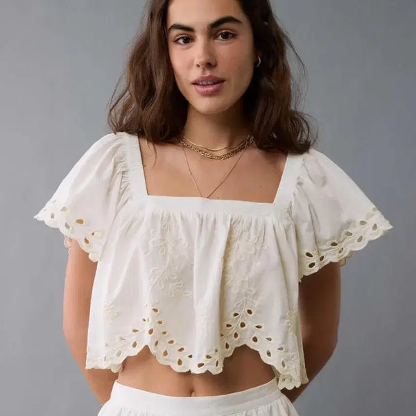 [BUNJANG] American Eagle Eyelet Crop Top & Mini Skirt Set - Size L / 아메리칸이글 아일렛 투피스 세트 L (1회 착용)