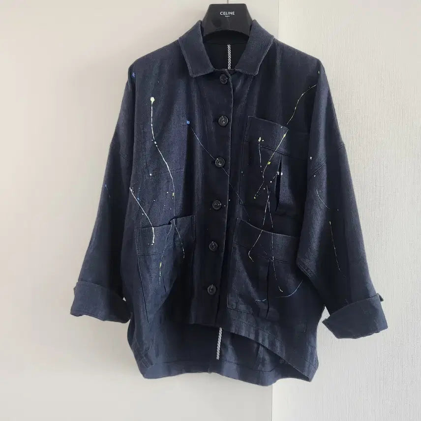 [BUNJANG] Jeppyung Merhen Navy Oversized Gabardine Jacket / 제평 메르헨 남방겸 자켓