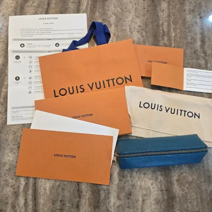 [BUNJANG] Louis Vuitton Monogram Aqua Blue Leather Pen Case Pouch / [정품] 루이비통 고급 레더 필통/파우치