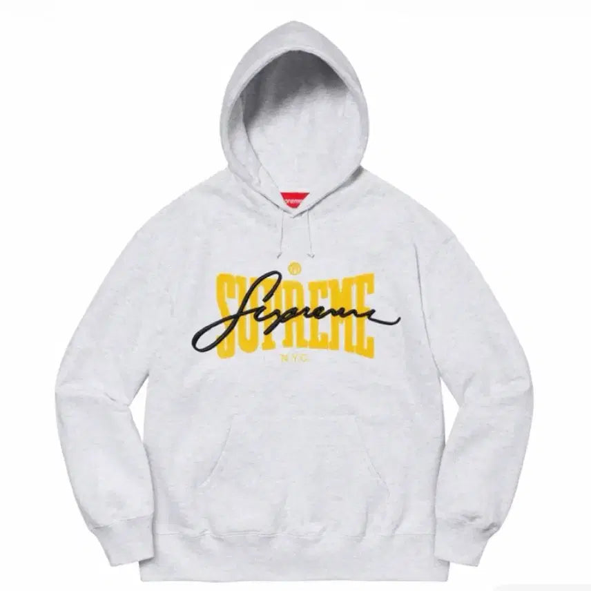 [BUNJANG] Supreme Embroidered Chenille Hood Sweatshirt Ash Grey 22ss / 슈프림 자수 셔닐 후드 스웨트셔츠 애쉬 그레이 22ss