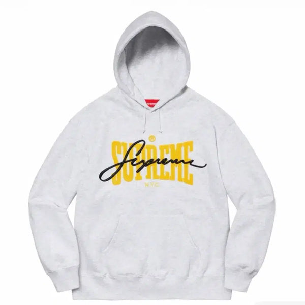 [BUNJANG] Supreme Embroidered Chenille Hood Sweatshirt Ash Grey 22ss / 슈프림 자수 셔닐 후드 스웨트셔츠 애쉬 그레이 22ss