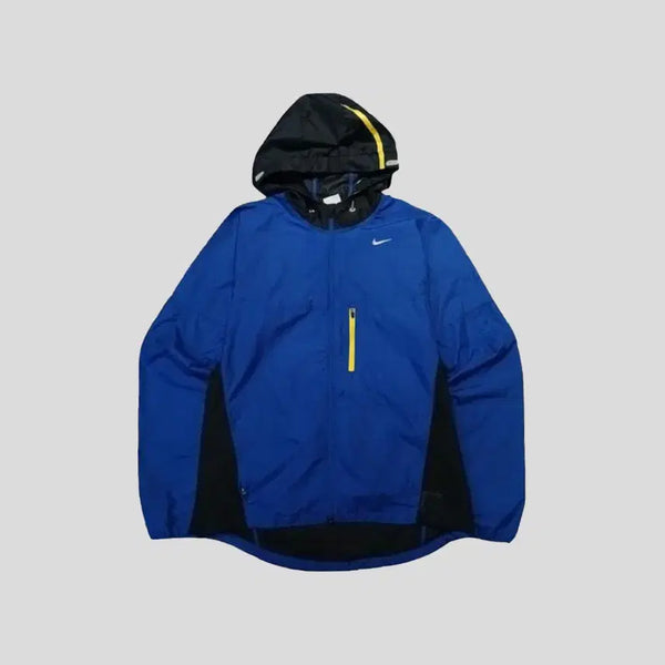 [BUNJANG] Nike Running Raglan Two-Way Zip Lightweight Hooded Windbreaker Jacket / 나이키 러닝 블루 블랙 옐로우 라이닝 레글런 투웨이지퍼 경량 후드 바람막이 자켓 M