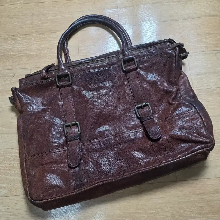 [BUNJANG] Monsac Cowhide Tote Bag Brown / 몽삭  소가죽 토트백 브라운. 서류가방 상태좋아요