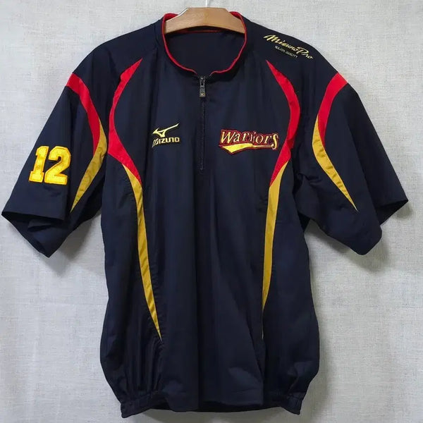 [BUNJANG] Mizuno Pro Japanese Baseball Warm-Up Half-Zip Short-Sleeve Windbreaker Jersey / 미즈노 프로 일본 수입 정품 웜업 반집업 반팔 바람막이 티셔츠 야구 유니폼 100 105