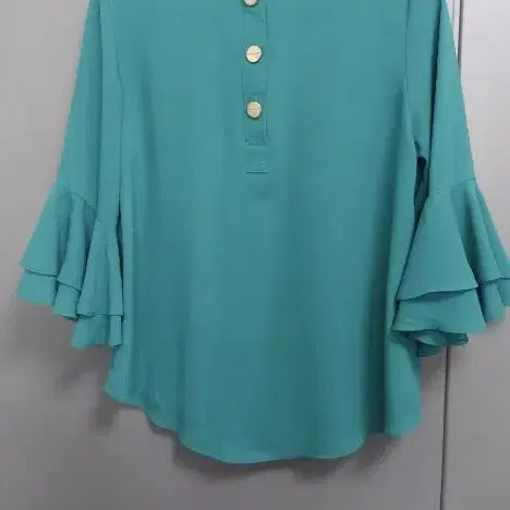 [BUNJANG] Teal Frill Sleeve Blouse / 청록색 프릴 소매 블라우스