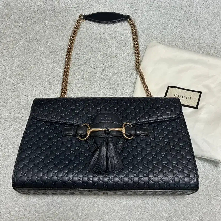 [BUNJANG] Gucci Micro Guccissima Emily Chain Shoulder Bag Large Navy / (정품)구찌 마이크로시마 체인 숄더백 라지 네이비컬러