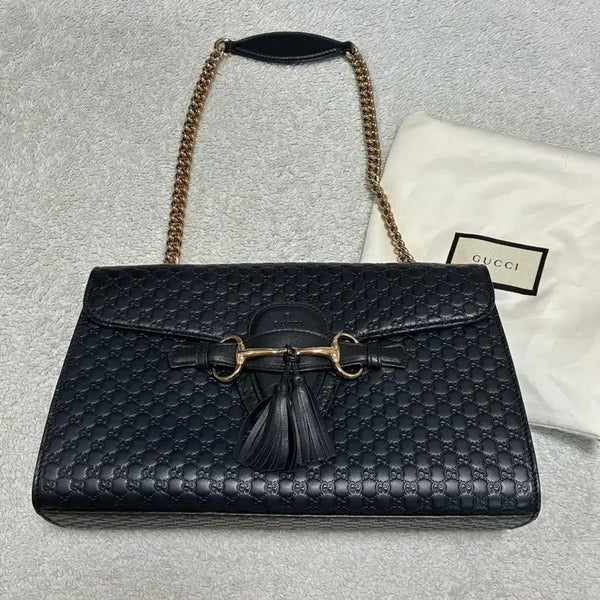 [BUNJANG] Gucci Micro Guccissima Emily Chain Shoulder Bag Large Navy / (정품)구찌 마이크로시마 체인 숄더백 라지 네이비컬러