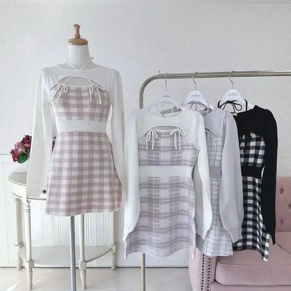 [BUNJANG] Evelyn Ribbon Check Tight Dress / eveyln 에블린 리본 체크 타이트 원피스 스나계