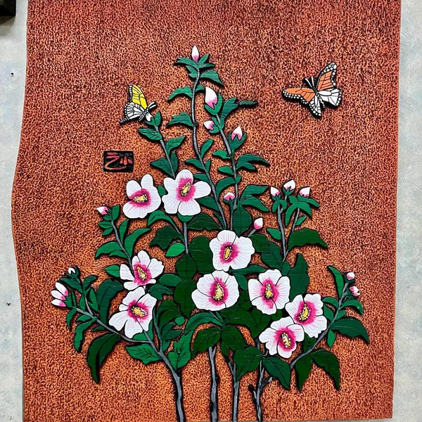 [BUNJANG] Carved Mugunghwa (Rose of Sharon) Wooden Art - Congratulations & Promotion Gift / 서각(무궁화, 진급기원, 축하선물)