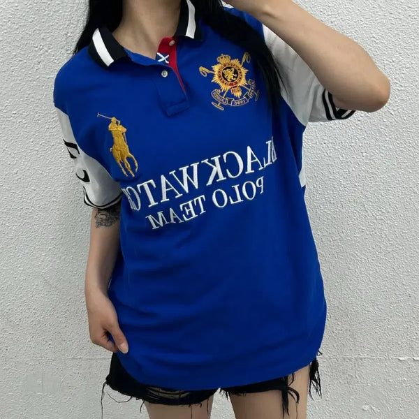 [BUNJANG] Polo Ralph Lauren Chief Keef Gold Big Pony T-Shirt L / 폴로 랄프로렌 치프키프 골드빅포니 블루 pk반팔 L