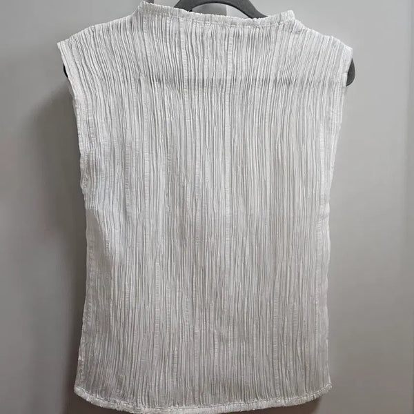 [BUNJANG] LE917 Pleated Sleeveless Set White & Beige / 르917 플리츠 슬리브리스 세트 화이트 & 베이지