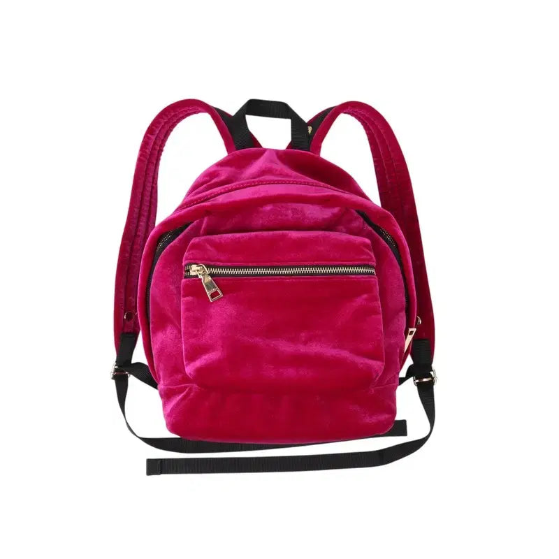 [BUNJANG] Sandro Pink Velvet Logo Backpack / 산드로 핑크 벨벳 로고 백팩