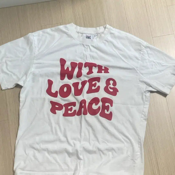 [BUNJANG] White Love & Peace Short Sleeve T-Shirt / 화이트 러브앤피스 반팔 티셔츠