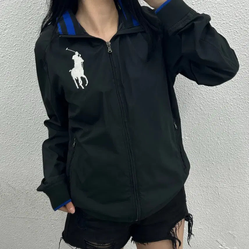 [BUNJANG] Polo Golf White Big Pony Black Windbreaker S / 폴로 골프라인 화이트빅포니 블랙 바람막이 S