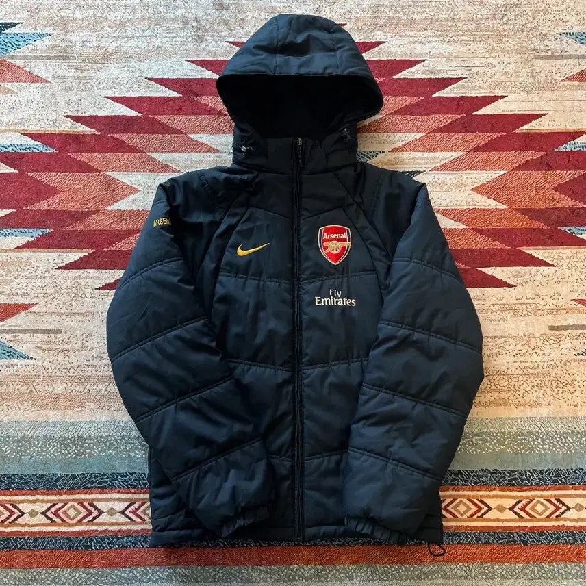 [BUNJANG] Nike Arsenal FC Embroidered Logo Hooded Padded Football Jumper Jacket Black S/95 / 나이키 아스날 FC 축구 후드 패딩 점퍼 [블랙] S/95