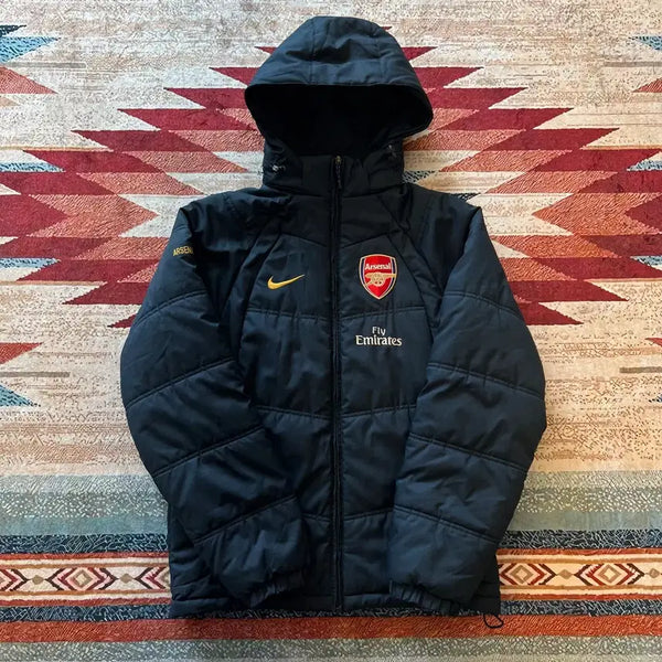 [BUNJANG] Nike Arsenal FC Embroidered Logo Hooded Padded Football Jumper Jacket Black S/95 / 나이키 아스날 FC 축구 후드 패딩 점퍼 [블랙] S/95