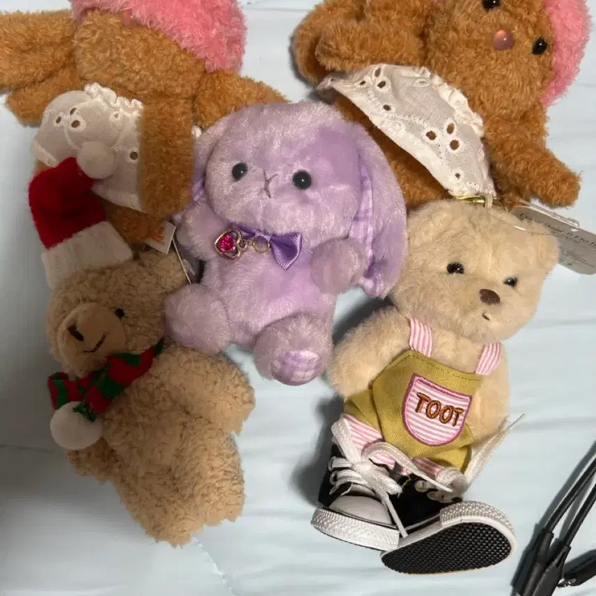 [BUNJANG] Rabbit Bear Plush Keychain Set (5 pieces) / 토끼 곰 인형 소형 키링 5개 전부