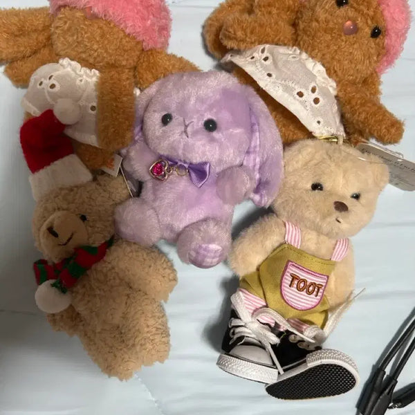 [BUNJANG] Rabbit Bear Plush Keychain Set (5 pieces) / 토끼 곰 인형 소형 키링 5개 전부