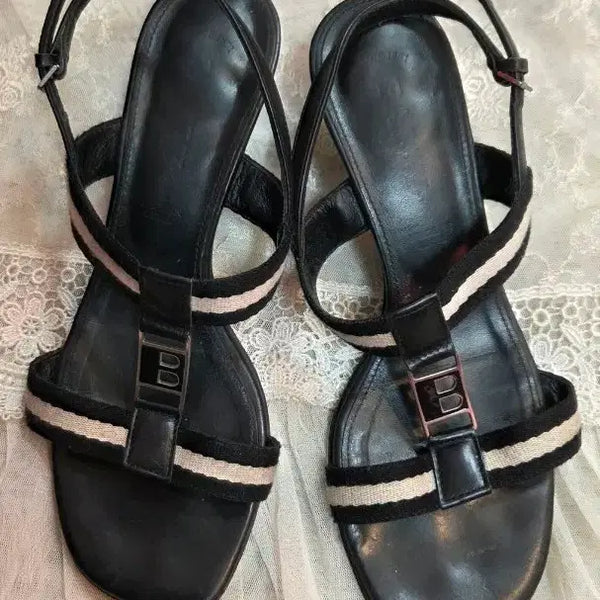 [BUNJANG] Bally Striped Slides Black Beige / 발리 샌들 블랙 베이지 스트라이프