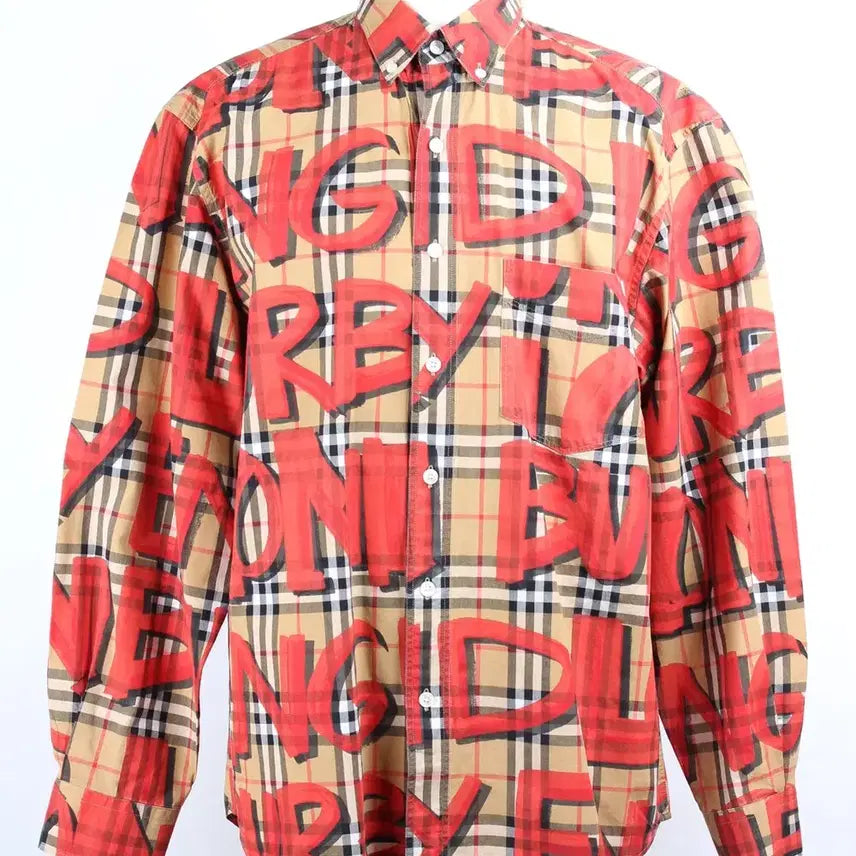 [BUNJANG] Burberry Graffiti Check Shirt Red M / 버버리 그래피티 체크 셔츠 레드 M(100)